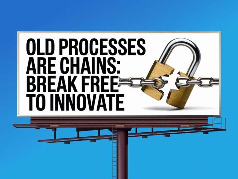 Break chains to innovate billboard with broken padlock.